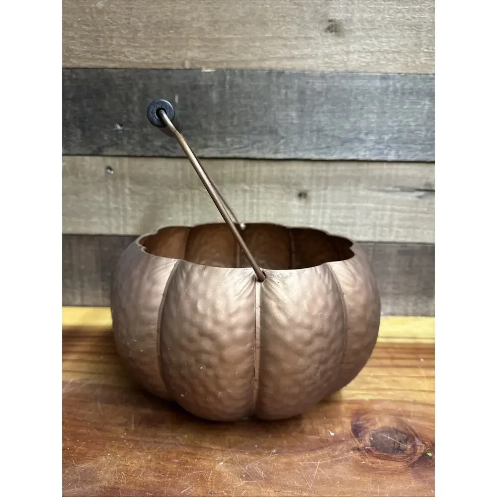 Ashland Fall Bronze Tone Pumpkin Pail Decorative Container Halloween Autumn - Picture 2 of 6